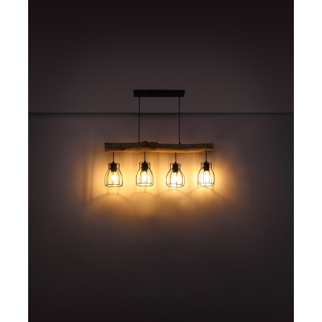 Závesné svietidlo, čierny kov, prírodné drevo, DxŠxV: 825x136x1400, bez žiaroviek 4xE27, max. 40W 23 18