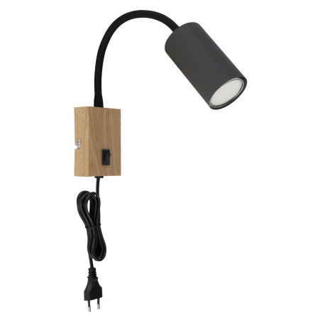 Nástenné svietidlo, kov grafit/čierny/vzhľad dreva, čierny PVC kábel, s vypínačom, Flexo, ŠxV:70x440 2