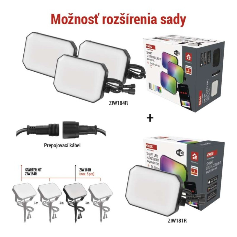 GoSmart vonkajší LED reflektor, rozširujúca sada, 1 kus, 4 W, RGBIC stmievateľný, WiFi 1
