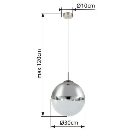 Závesné svietidlo, kov nikel matný, sklo priehľadné chróm, Ø300, V:1200, bez žiarovky 1xE27, max. 40 9