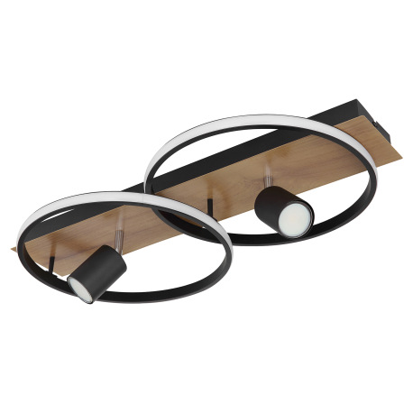 Stropné svietidlo kov čierny matný, imitácia dreva, plast biely, prepínanie funkcií nástenným vypína 2