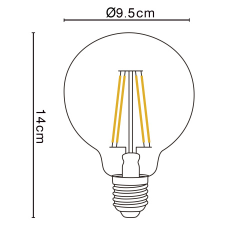 LED žiarovka, kov strieborný, sklo priehľadné, Globe, stmievateľné, Ø 95, V: 140, 1xE27 LED 7W 230V, 4