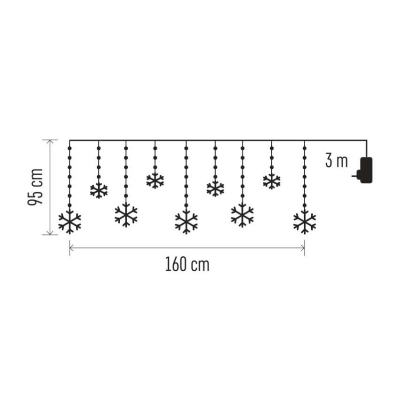 Vianočná LED girlanda – vločky, 160 x 95 cm, IP44, studená biela, časovač 1