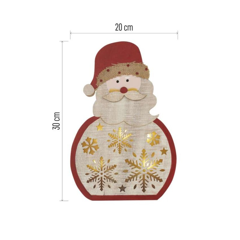 LED dekorácia drevená – Santa, 30 cm, 2x AA, vnútorná, teplá biela, časovač 2