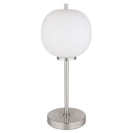 Stolná lampa kov nikel matný, sklo biele, vypínač na kábli, ø: 185mm, V: 450mm, dĺžka kábla 1500mm, 9