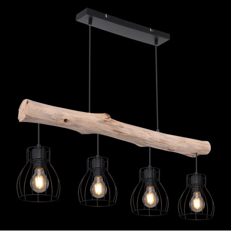 Závesné svietidlo, čierny kov, prírodné drevo, DxŠxV: 825x136x1400, bez žiaroviek 4xE27, max. 40W 23 13