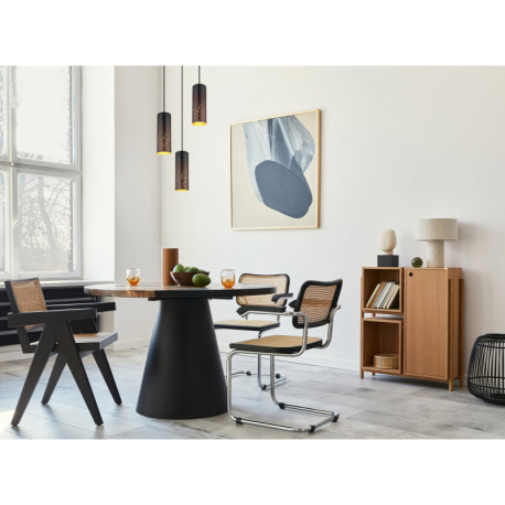 Závesné svietidlo kov čierny matný, tienidlo z dekoratívnym dierovaním zlatej farby, textilný kábel 7