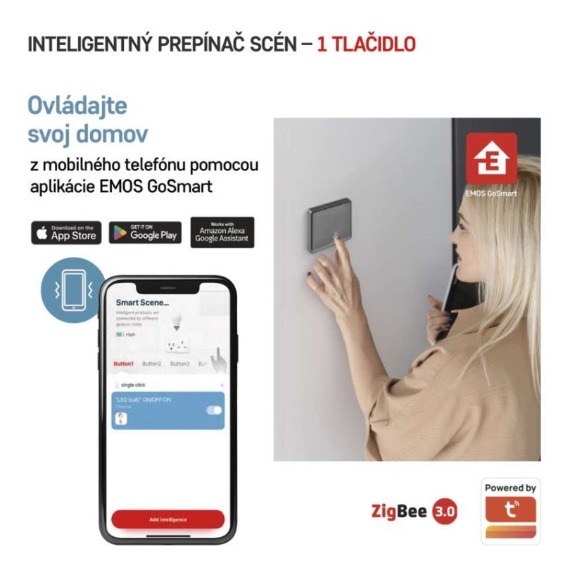 GoSmart Prenosný ovládač scén IP-2001ZB, ZigBee 3.0, 1-tlačidlový 1