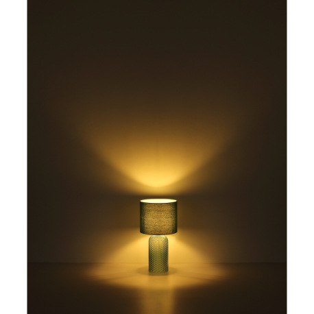 Stolová lampa, svetlozelené sklo, bledozelený textil, biely PVC kábel, kolískový vypínač na kábli ø: 7