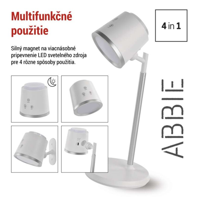 LED stolná lampa ABBIE, dobíjacia, biela 4