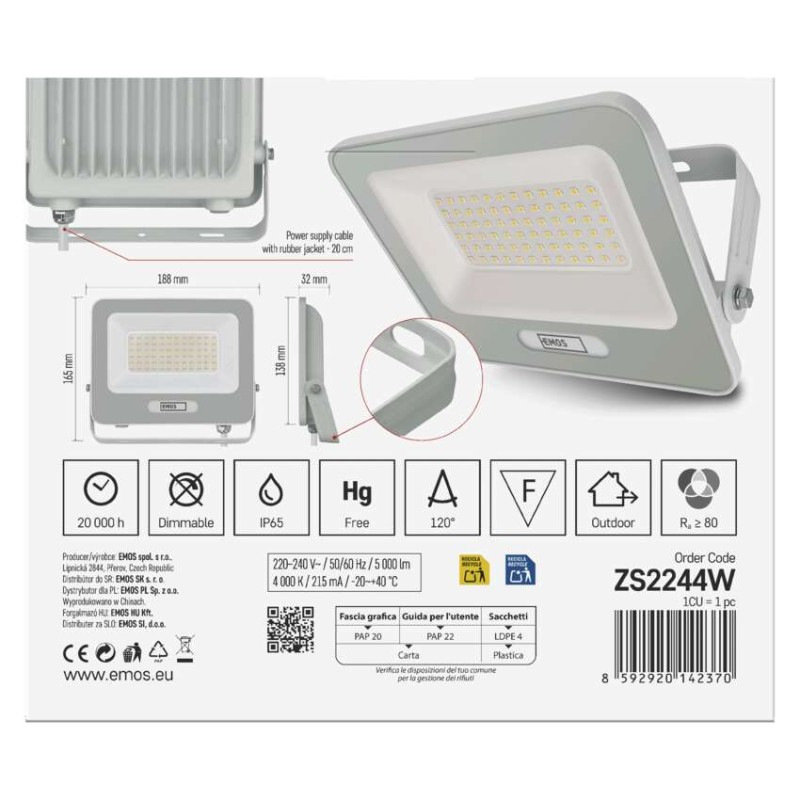 LED reflektor GLARO 50W, biely, IP65, 5000 lm, neutrálna biela 12