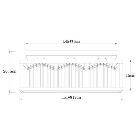 Stropné svietidlo kov čierny matný, sklenené kryštály dymovej farby, DxŠxV: 510x170x205mm, bez žiaro 10