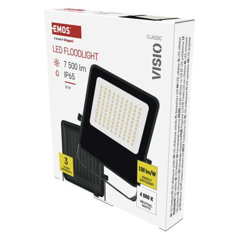 LED reflektor VISIO čierny, 50 W neutrálna biela