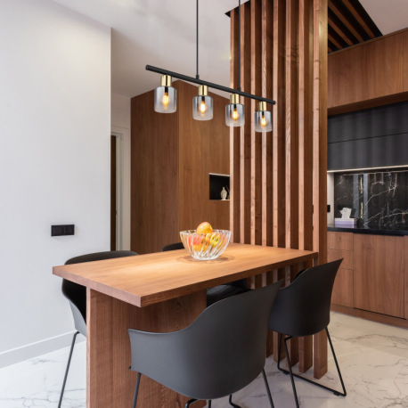 Závesné svietidlo, kov čierny, kov zlatý matný, sklo dymové, priehľadné, kábel PVC čierny, možnosť s 11