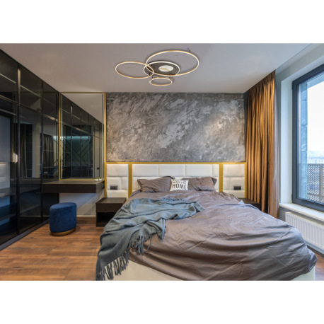 Stropné svietidlo, brúsený hliník zlatý/antracit, plast biely, akryl, zrkadlový 3D efekt, stmievateľ 13