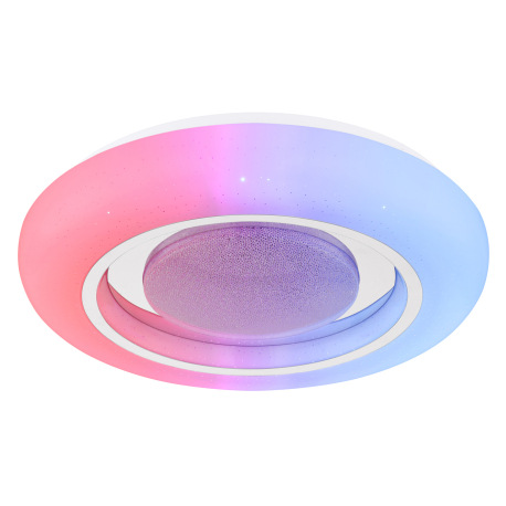 Stropné svietidlo, kov biely, akryl opál, chróm, stmievateľné, viackrokové ovládanie cez nástenný vy 17