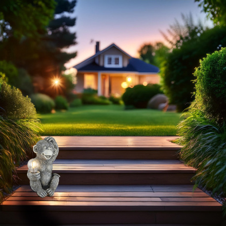 Solárne svietidlo, plast sivý matný, plast číry, vypínač, batéria AAA 300mAh 1,2V, IP44, opica, DxŠx 9