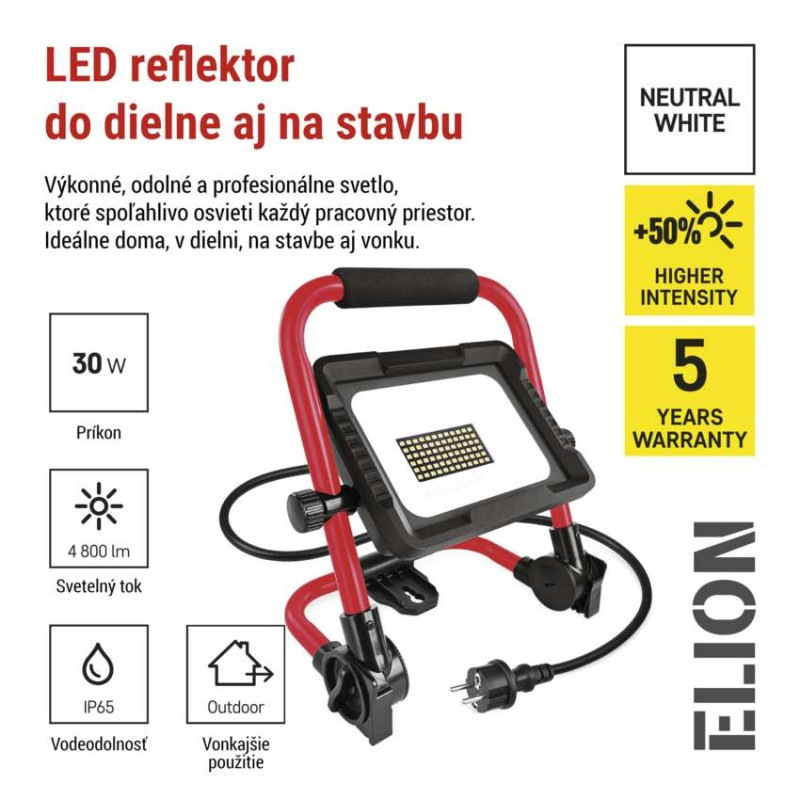 LED reflektor ELION 30W, červeno-čierny, IP65, 4800 lm, neutrálna biela 6