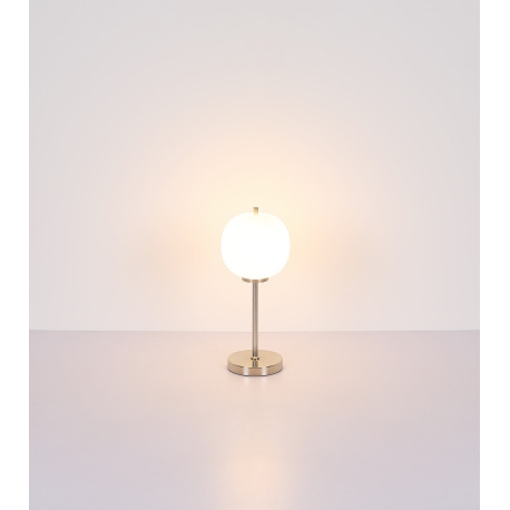 Stolná lampa kov nikel matný, sklo biele, vypínač na kábli, ø: 185mm, V: 450mm, dĺžka kábla 1500mm, 12