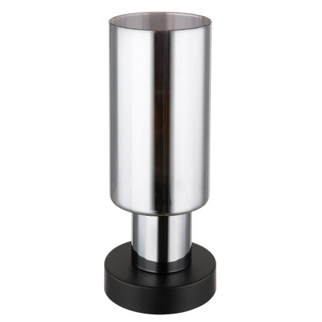 Stolové svietidlo, kov čierny, sklo dymovej farby, kábel PVC čierny, kolískový vypínač na kábli, ø: 9