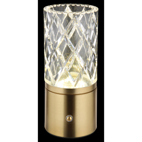 Nabíjateľná stolová lampa, kov mosadz, akryl číry, kábel PVC čierny, dotykové zapnutie/vypnutie, stm 12