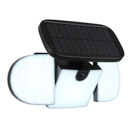 Solárne svietidlo, plast čierny, polykarbonát biely, vypínač, nastaviteľné, vrátane batérií CR18650 5