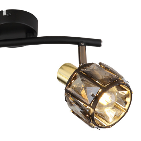 Nástenné svietidlo, kov čierny, kov zlatý, sklenené krištále dymové, DxŠxV:280x220x180mm, bez žiarov 7