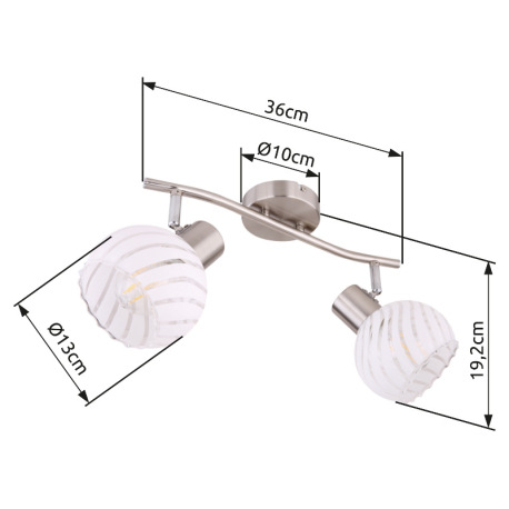 Nástenné svietidlo, nikel, sklo priehľadné biele, DxŠxV: 360x190x192, bez žiaroviek 2xE27, max. 40W 12