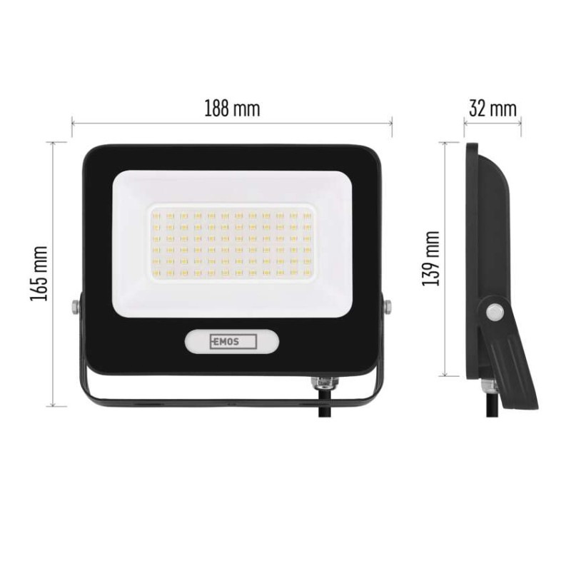 LED reflektor GLARO 50W, čierny, IP65, 5000 lm, neutrálna biela 5