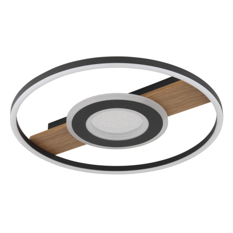 Stropné svietidlo, kov vzhľad dreva, kov čierny, hliník čierny matný, akryl biely, akrylové krištále 11