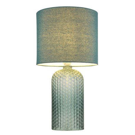 Stolová lampa, svetlozelené sklo, bledozelený textil, biely PVC kábel, kolískový vypínač na kábli ø: 14