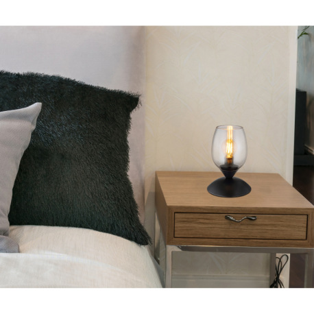 Stolové svietidlo, kov čierny, sklo dymovej farby, kábel PVC čierny, dotykové zapínanie/vypínanie, ø 8