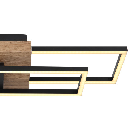 Stropné svietidlo, kov čierny, MDF vzhľad dreva, plast opál, otočné, DxŠxV:600x410x100mm, vrátane LE 5