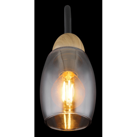 Nástenné svietidlo kov čierny matný, sklo dymové, kov imitácia dreva, smer svetla: nadol, ŠxV: 80x17 5