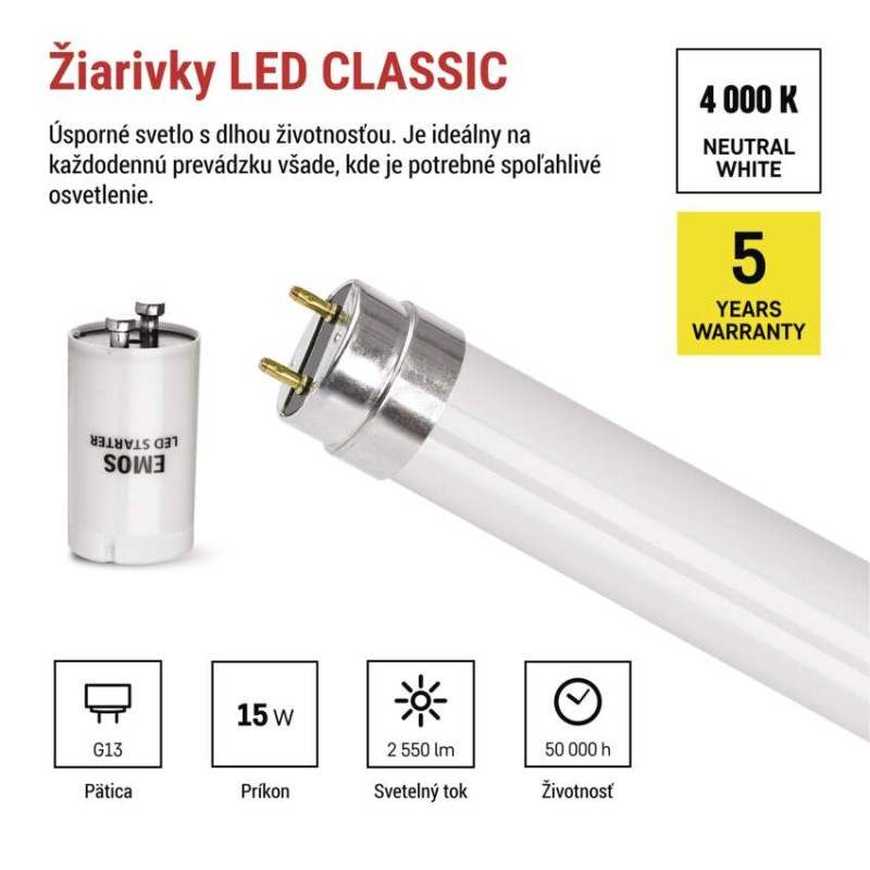 LED trubica T8 15 W 120 cm neutrálna biela 1