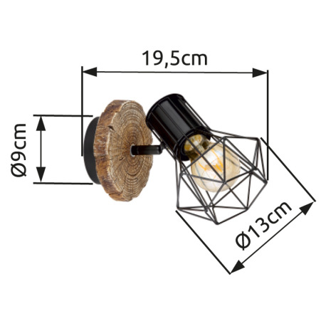 Nástenné svietidlo, kov čierny, plast vzhľad dreva, kovová mriežka, ŠxV:130x185mm, H: 195mm, bez žia 10