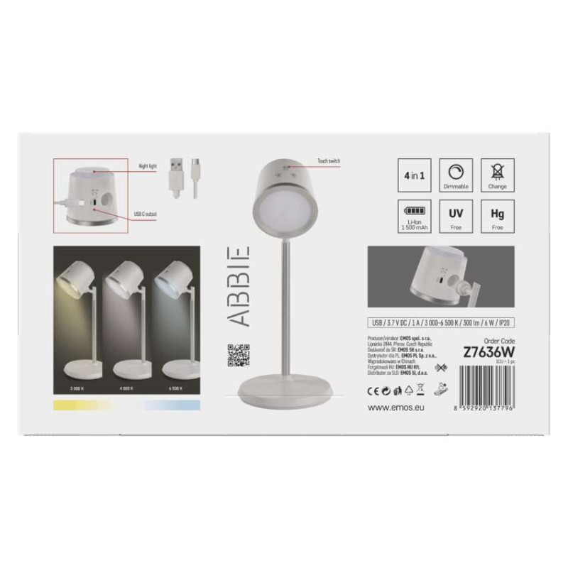 LED stolná lampa ABBIE, dobíjacia, biela 11