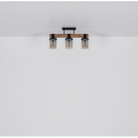 Nástenné svietidlo kov čierny matný, drevo tmavohnedé, sklo dymové, ŠxV: 100x225mm, H: 170mm, bez ži 6