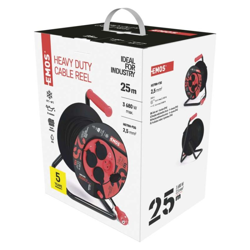 Vonkajší predlžovací kábel na bubne 25 m / 4 zás. / čierny / guma-neoprén / 230V / 2,5 mm2 1