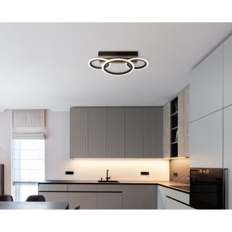 Stropné svietidlo, kov čierny matný, MDF s tmavým dreveným efektom, plast biely, niekoľko úrovní pom 11