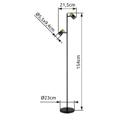 Stojanové svietidlo, kov čierny, hliník medený matný, hliník čierny matný, plast dymový, kábel PVC č 18