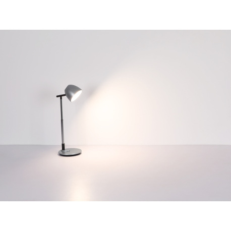 Stolové svietidlo, tmavosivý hliník a plast, plast čierny a biely, plynulá regulácia dotykového stmi 10