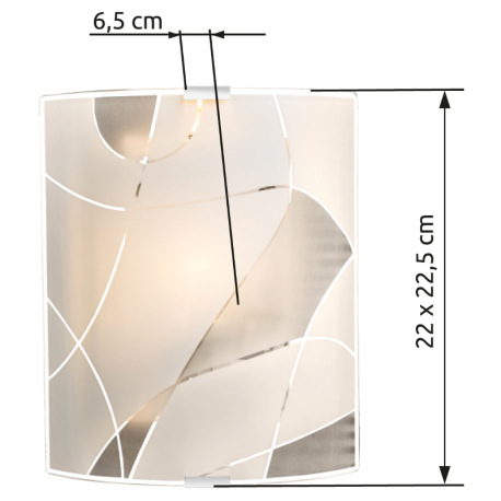 Nástenné svietidlo, kov biely, chróm, satinované sklo, ozdobné linky, DxŠ: 220x225, H: 65, bez žiaro 10