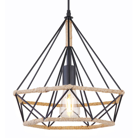 Závesné svietidlo, kov čierny, lano hnedé, Ø380, V:1500, bez žiarovky 1xE27, max. 60W 230V 4
