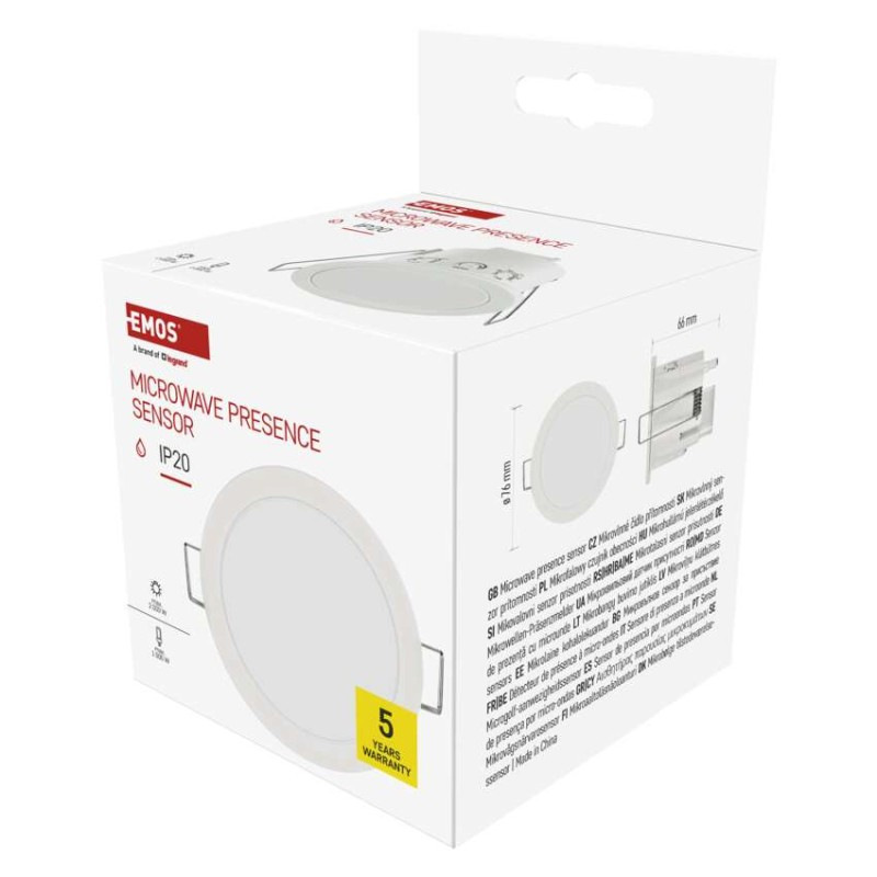 Mikrovlnný senzor prítomnosti IP20 24GHZ 2000W, biela 10