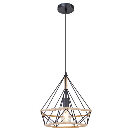 Závesné svietidlo, kov čierny, lano hnedé, Ø380, V:1500, bez žiarovky 1xE27, max. 60W 230V