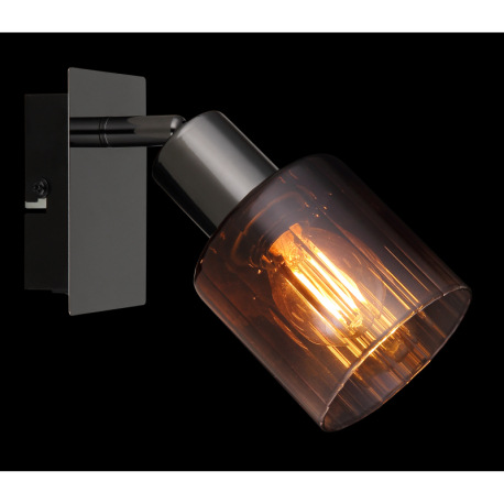 Nástenné svietidlo, kov čierny chróm, sklo medenej farby a priehľadné, kolískový spínač na výrobku, 12