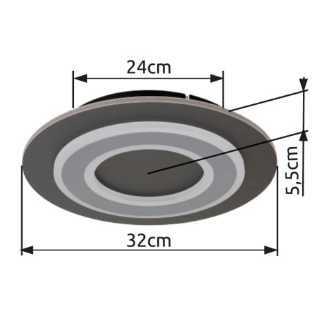 Stropné svietidlo, plast antracit, brúsený sivý kov, akryl biely, ø: 320mm, V: 55mm, vrátane LED 24W 7
