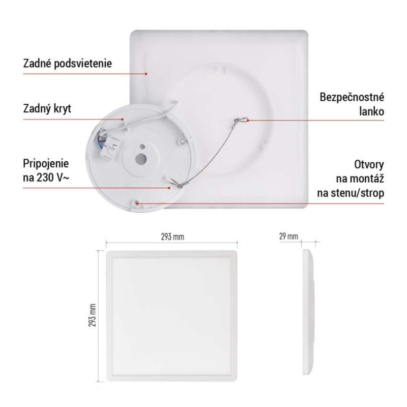 LED prisadené svietidlo FLORI štvorcový, biele, 18W, neutrálna biela 7