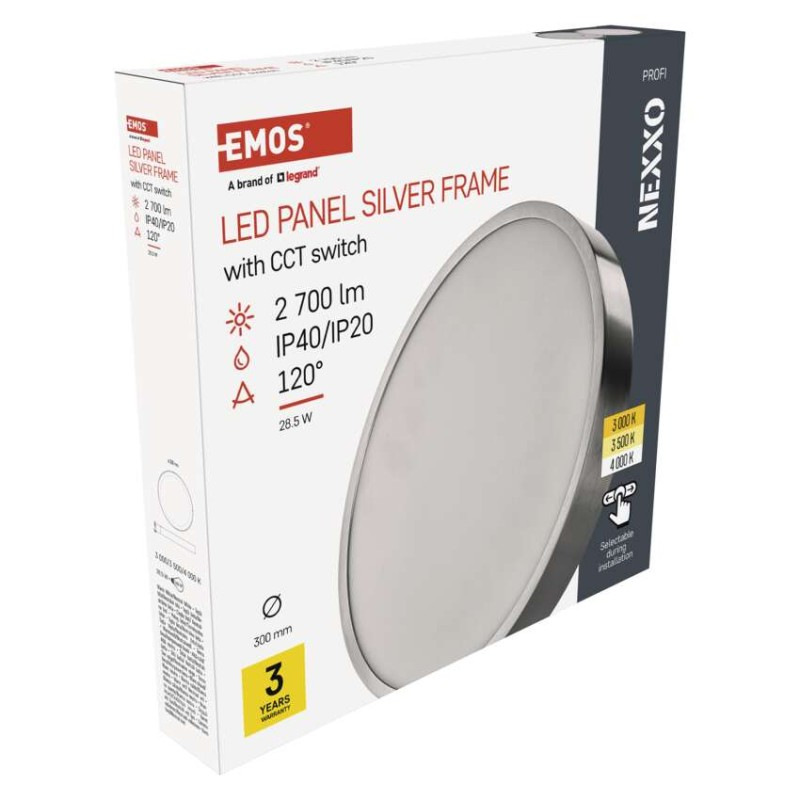 LED prisadené svietidlo, kruhové, strieborné, 28,5W, CCT 9